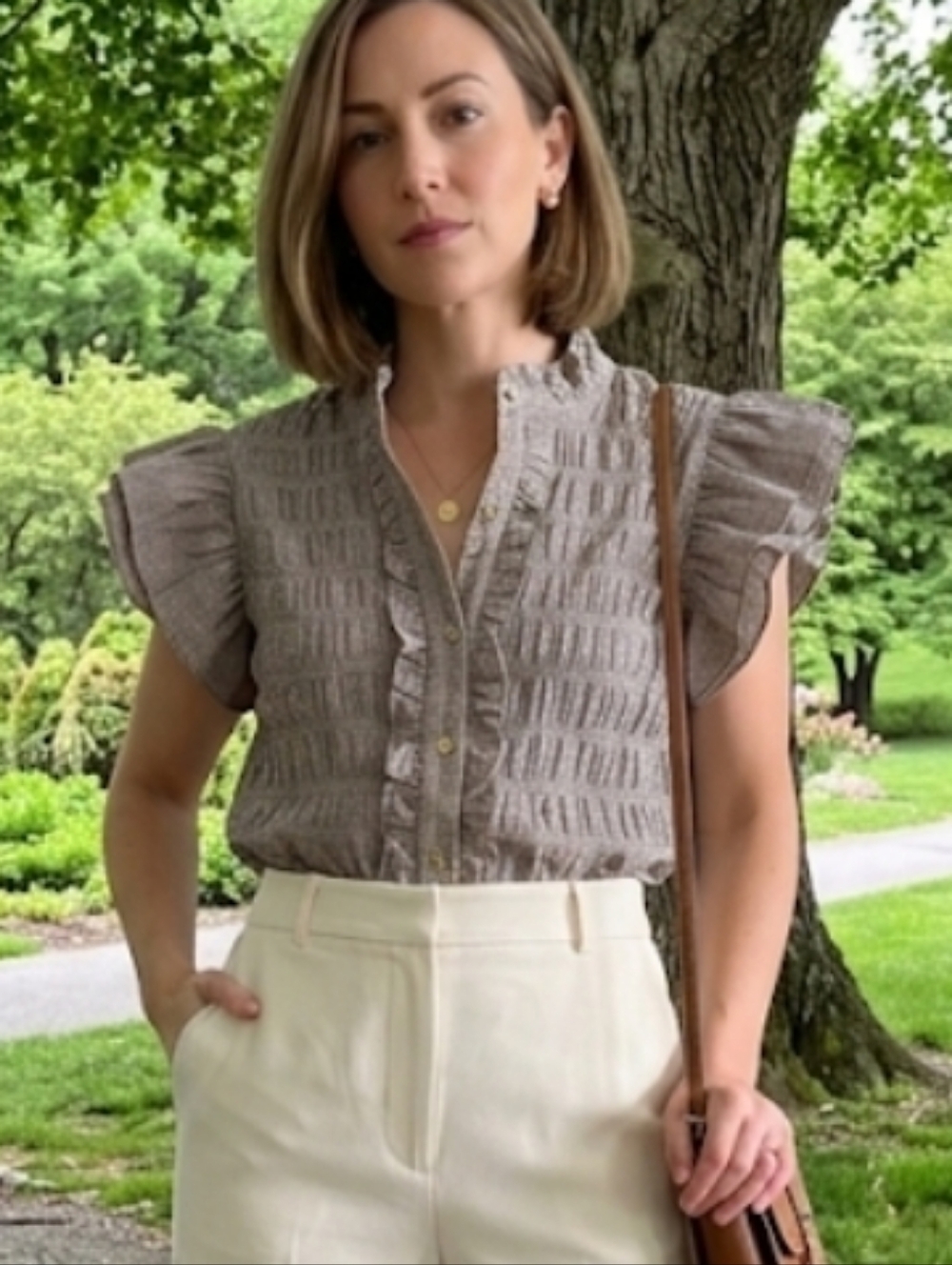 DKNY Women's Ruffled Flutter-Sleeve Blouse, Sz S